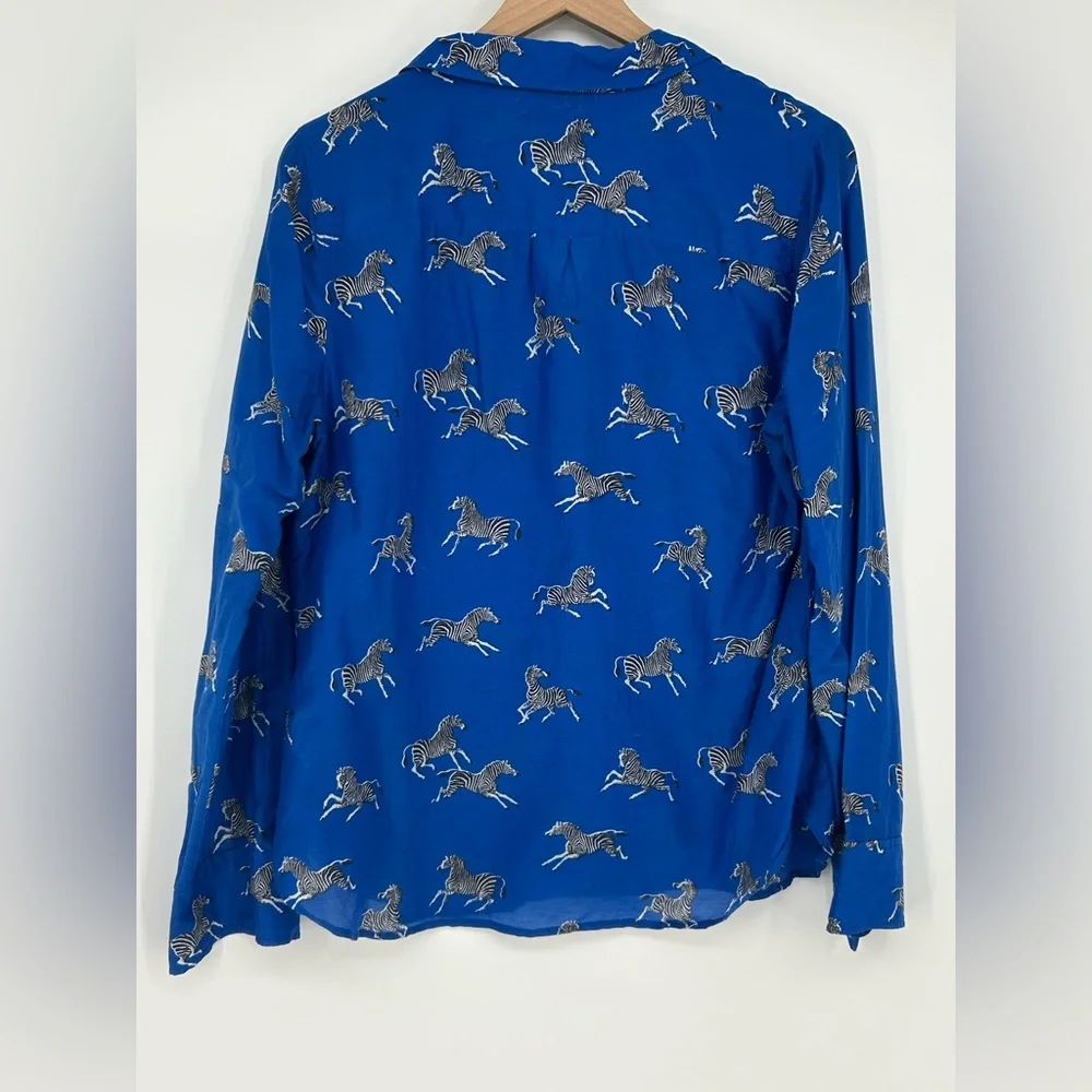 J.Crew Zebra Print Button Up Shirt |Cobalt Blue | Size 12 | Silk Blend - Picture 4 of 11